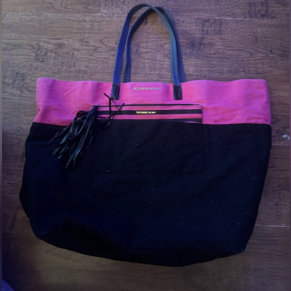 Victoria’s Secret Hot pink & black tote bag **as is!